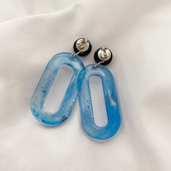 Handmade Blue Geometric Statement Earrings with Silver Accent - Picture 5 of 5